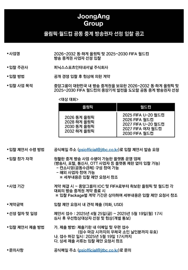 올림픽, 월드컵, 선정, 입찰, 공고